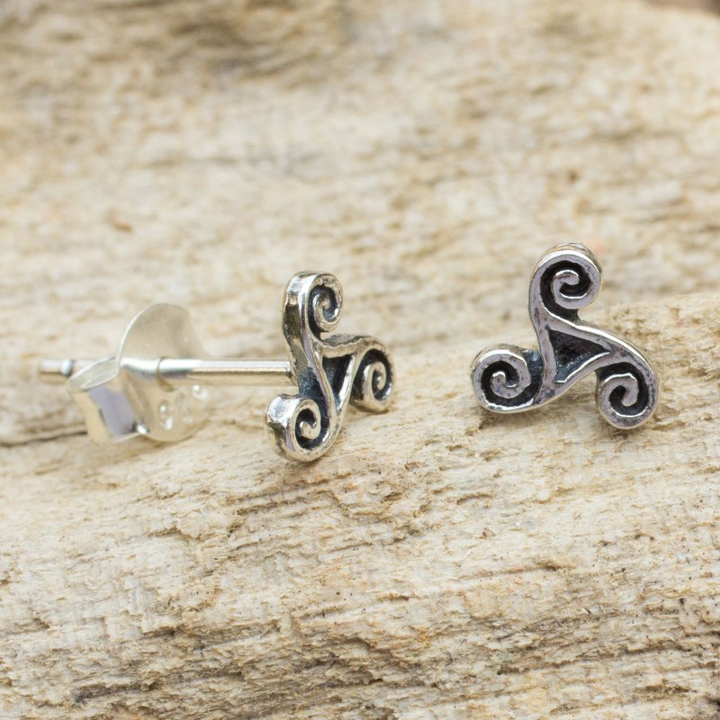 Celtic Inspired Artisan Crafted Silver Spiral Stud Earrings, "Celtic Spiral"