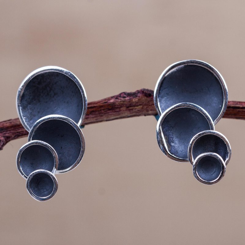 Handcrafted Oxidized Finish Sterling Silver Earrings, "Dark Moon Shadows"