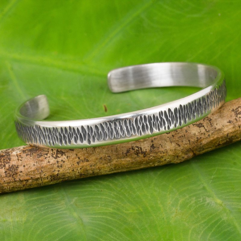 Thailand Cuff Bracelet of Handcrafted Sterling Silver, "Whispering Rain"