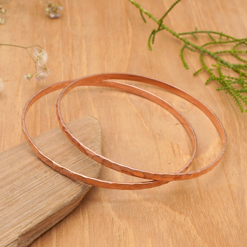 Women's Gold Plated Silver Bangle Bracelets from Bali (Pair), "'Rose Gold Mosaic'"