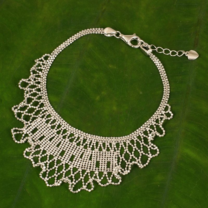 Thai Sterling Silver Adjustable Pendant Bracelet, "Jasmine Grace"