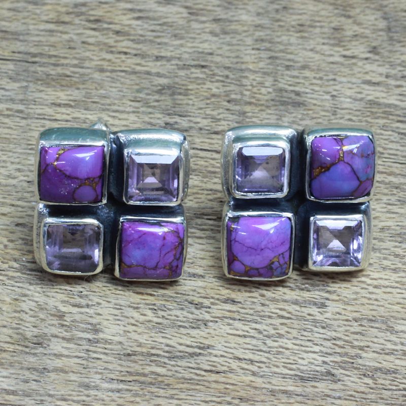 Amethyst and Purple Composite Turquoise Button Earrings, "Lilac Bliss"