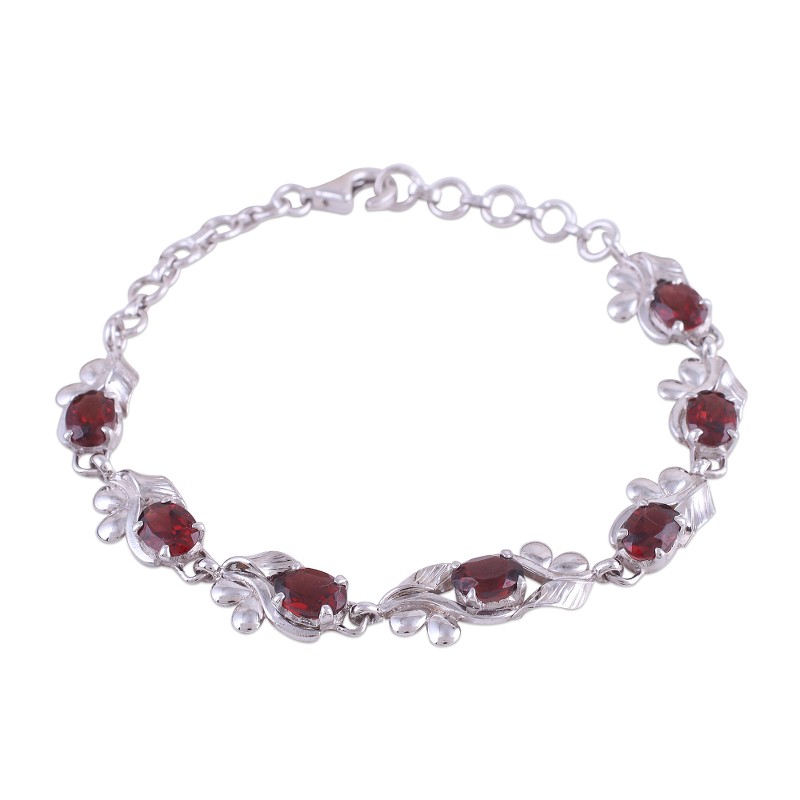 7 Carat Garnet and Rhodium Plated Silver Bracelet, "Eden's Harvest"