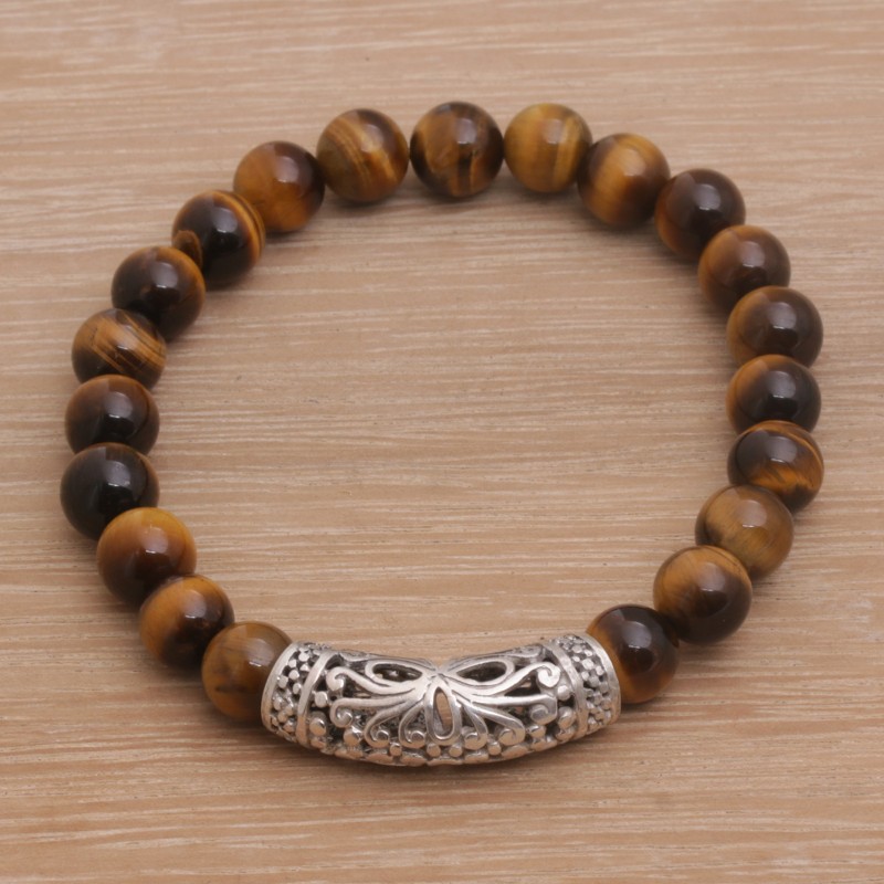 Tiger's Eye Beaded Stretch Bracelet, "Stone Bouquet in Brown"