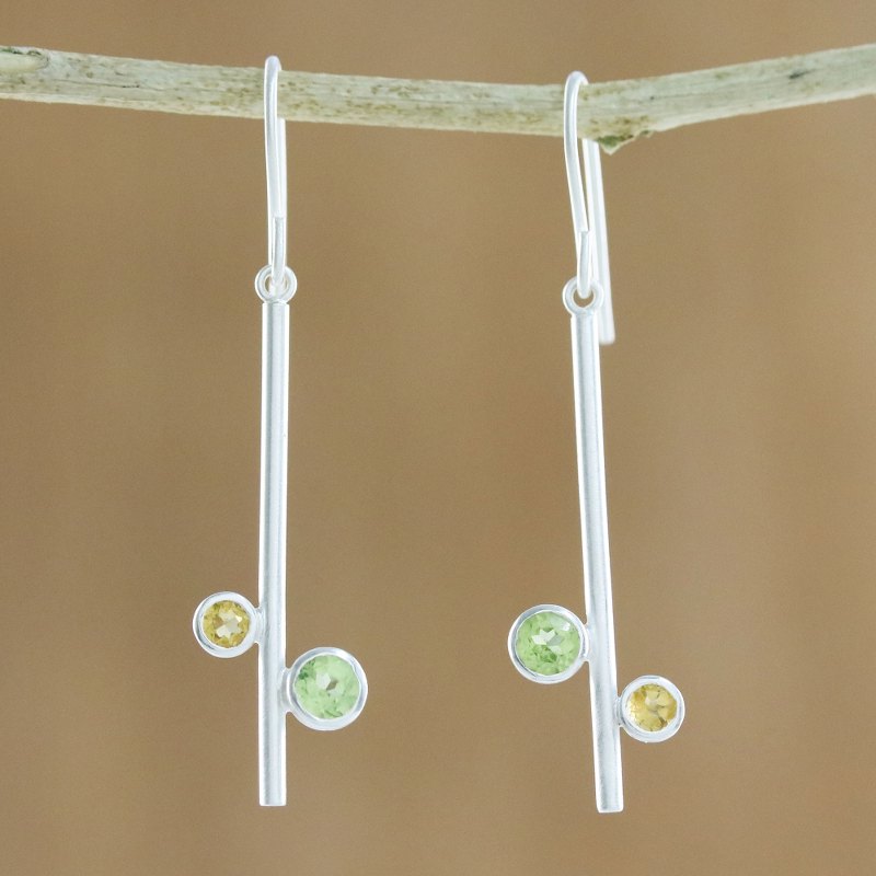 Modern Peridot and Citrine Earrings from Thailand, "Meeting of Worlds"
