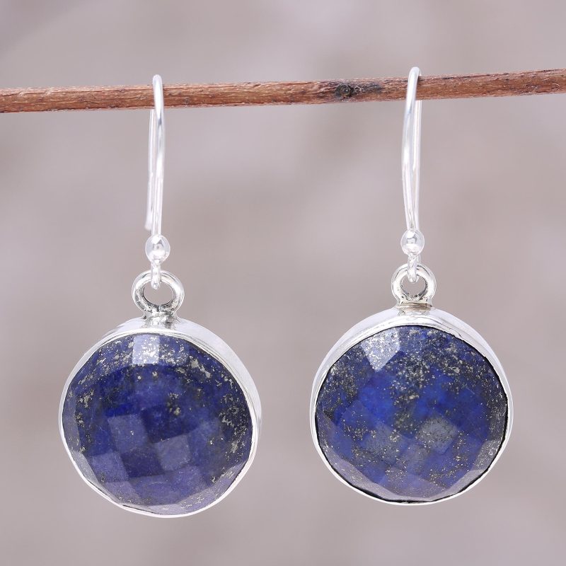 13-Carat Lapis Lazuli Dangle Earrings from India, "Watery World"