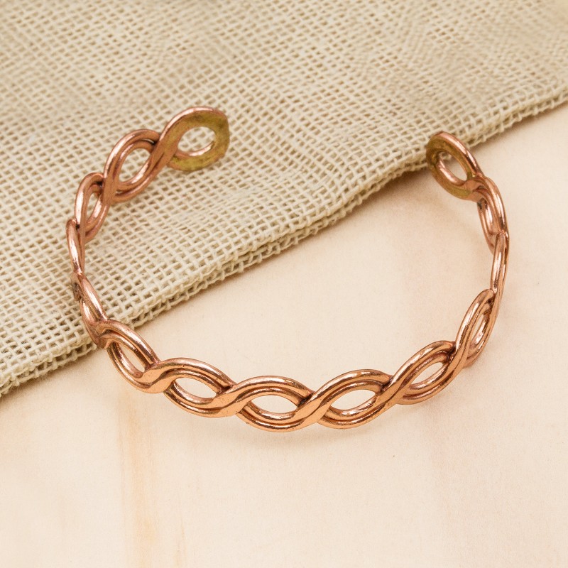 Weave Motif Copper Cuff Bracelet from Mexico, "Brilliant Beauty"