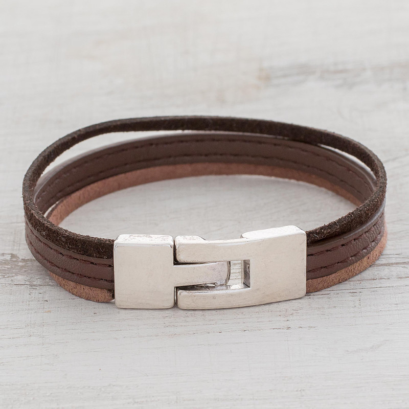 Tricolor Faux Leather Wristband Bracelet from Guatemala, "Tricolor Elegance"