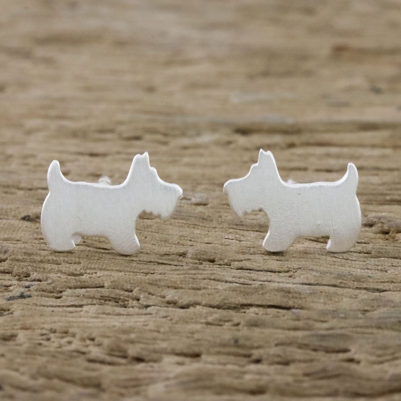 Sterling Silver Scottish Terrier Stud Earrings from Thailand, "Scottish Terrier"