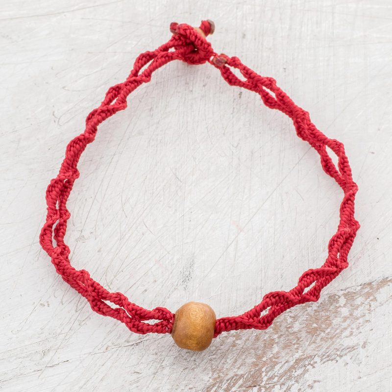 Wood Pendant Bracelet in Claret from Guatemala, "Elegant Claret Stairs"