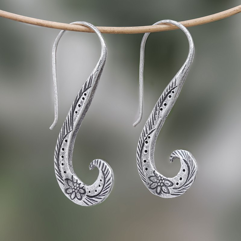 Floral Karen Silver Drop Earrings from Thailand, "Windy Spring"