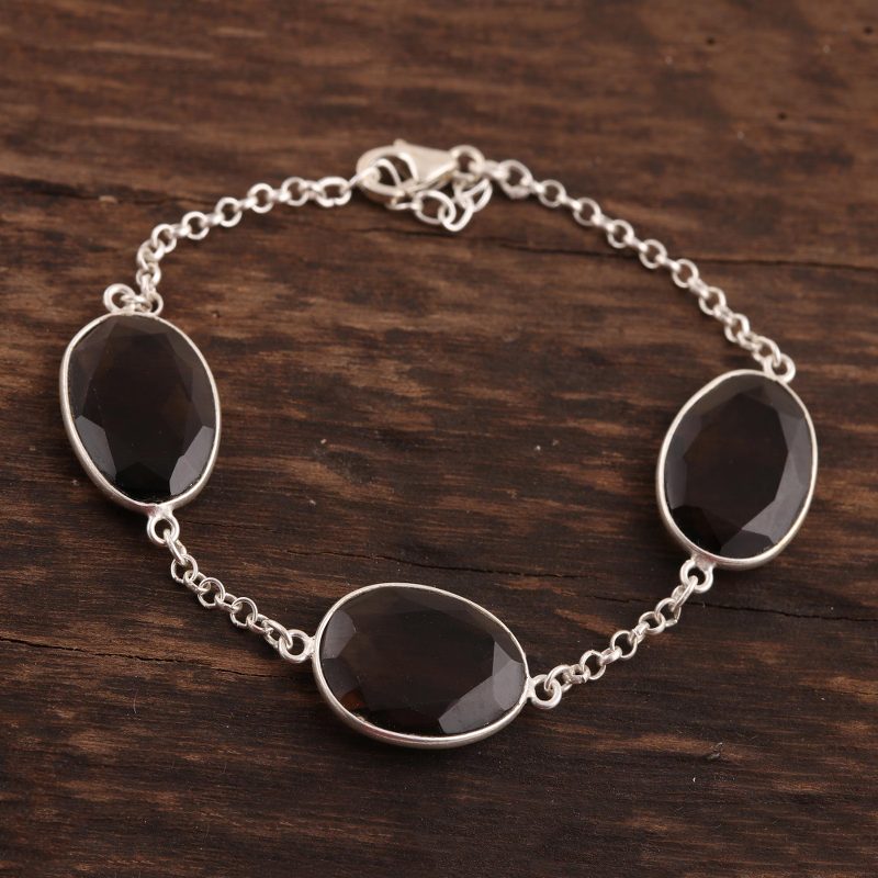 42.5-Carat Smoky Quartz Station Bracelet from India, "Glistening Eggs"