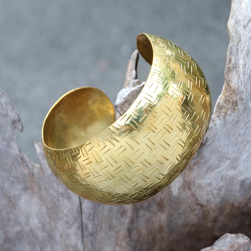 Weave Pattern Brass Cuff Bracelet from Bali, "Bedeg Gleam"