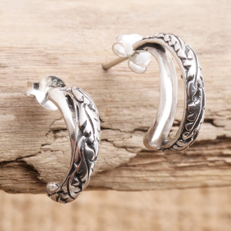 Sterling Silver Leaf-Motif Drop Earrings, "Cashew Leaves"
