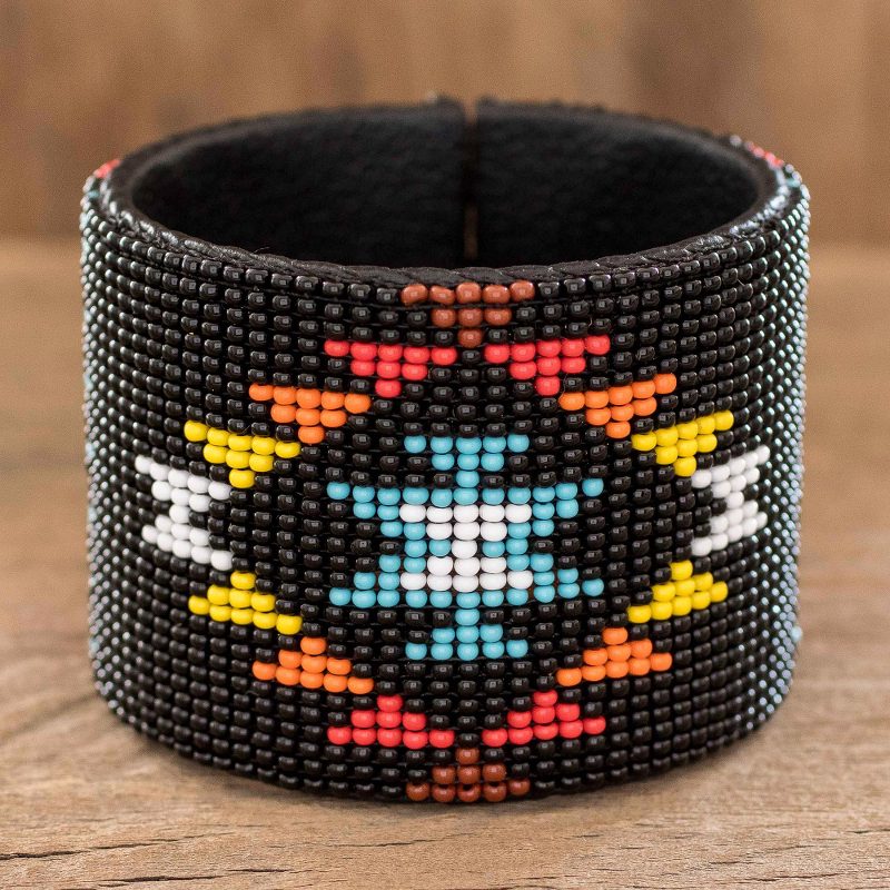 Wide Beaded Cuff Bracelet, "Tribal Energy"
