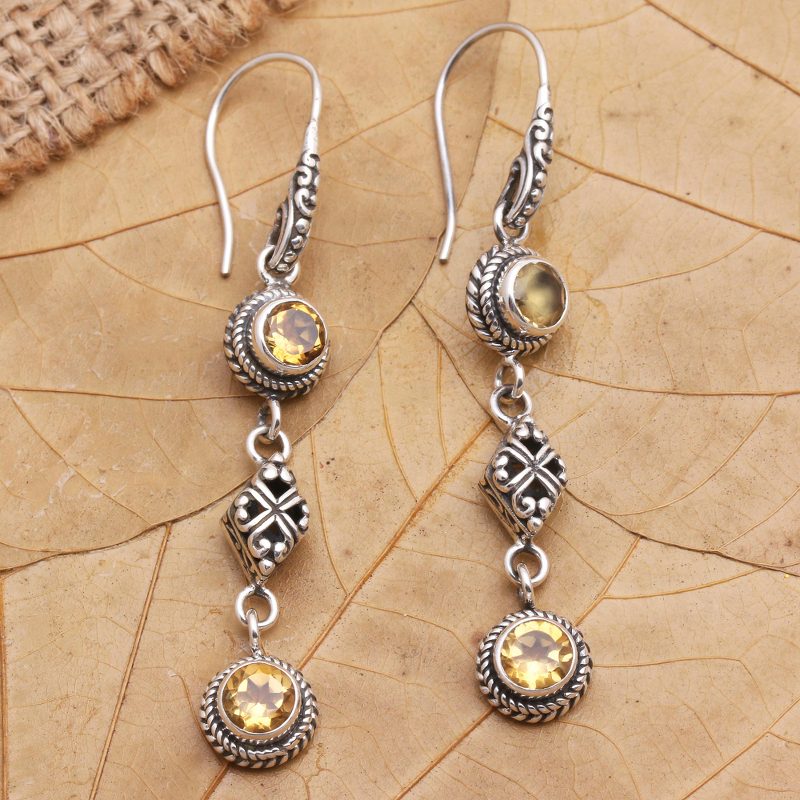 Citrine and Sterling Silver Dangle Earrings, "Double Act in Yellow"