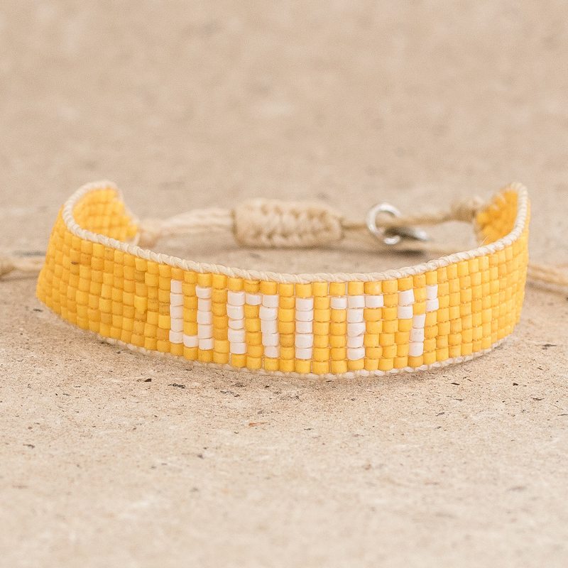 Yellow and White Glass Bead Bracelet Saying Unity, "Unity in Yellow"