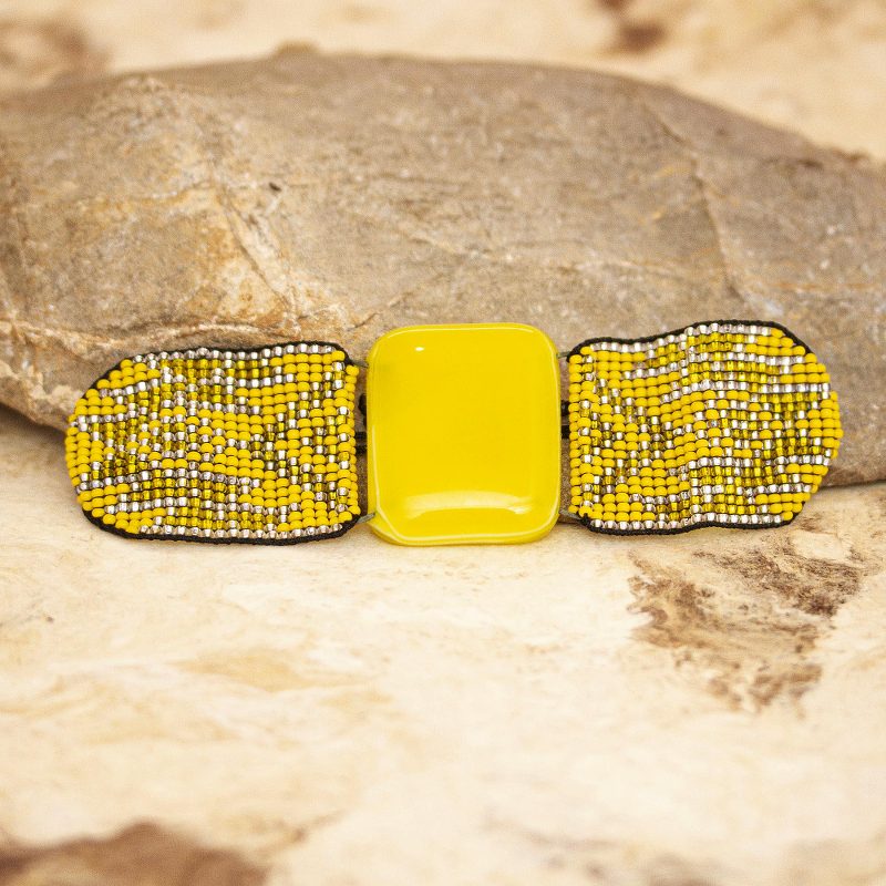 Yellow Beaded Glass Bracelet, "Solar Fusion"