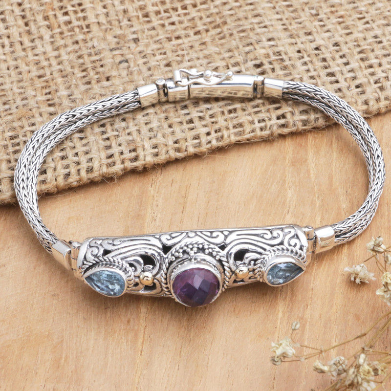 18k Gold-Accented Pendant Bracelet with Faceted Stones, "Loyal Wisdom"