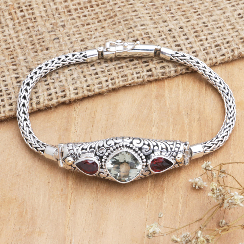 18k Gold-Accented Pendant Bracelet with Traditional Motifs, "Prosperous Passion"