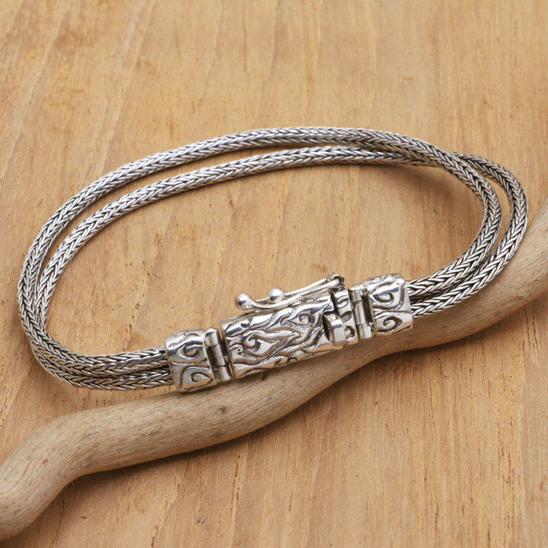 Traditional Sterling Silver Bracelet with Naga Chains, "Wise Empress"