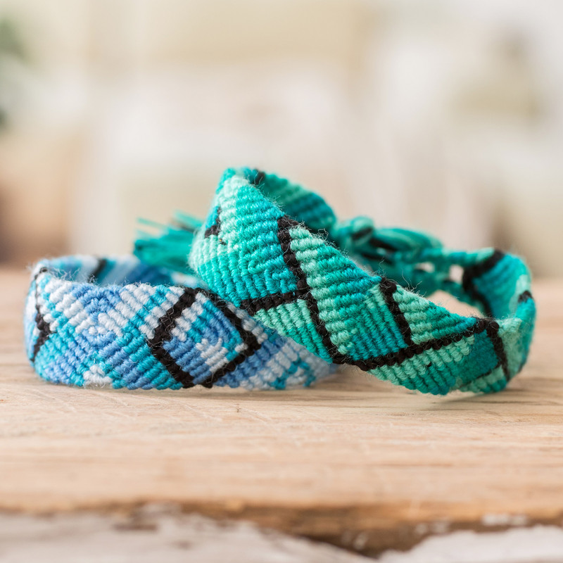 2 Multicolored Macrame Friendship Bracelets from Guatemala, "Marine Rapture"