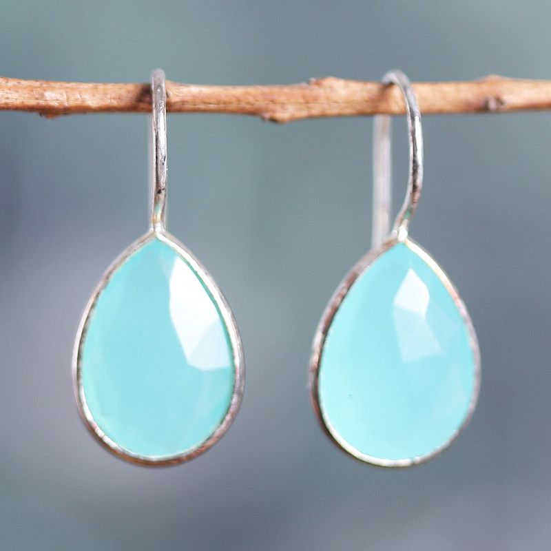 12-Carat Drop-Shaped Chalcedony Dangle Earrings, "Compassionate Grace"