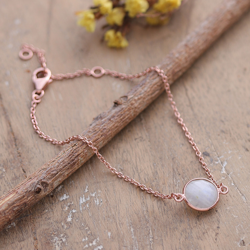 18k Rose Gold-Plated Bracelet with 6-Carat Rainbow Moonstone, "Harmonious Core"
