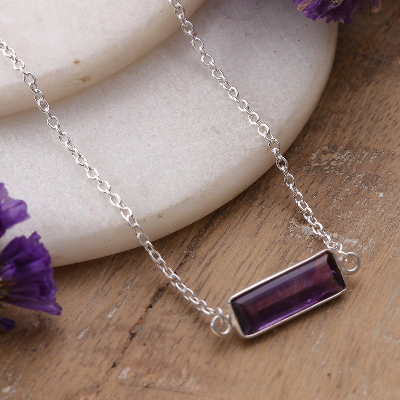 Three-Carat Faceted Amethyst Pendant Bracelet from India, "Elegant Prism"
