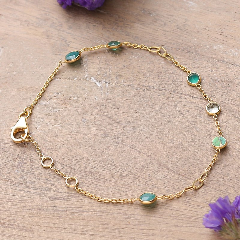 18k Gold-Plated 1-Carat Multi-Gemstone Station Bracelet, "Green Divinity"