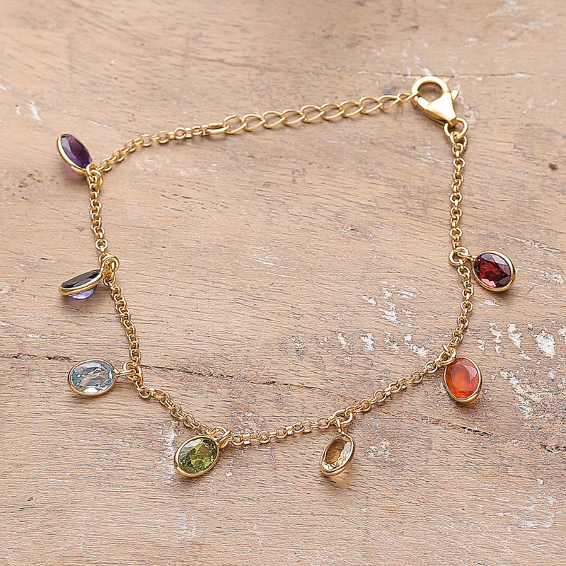 22k Gold-plated Charm Bracelet with Two-Carat Faceted Jewels, "Sweet Golden Souls"