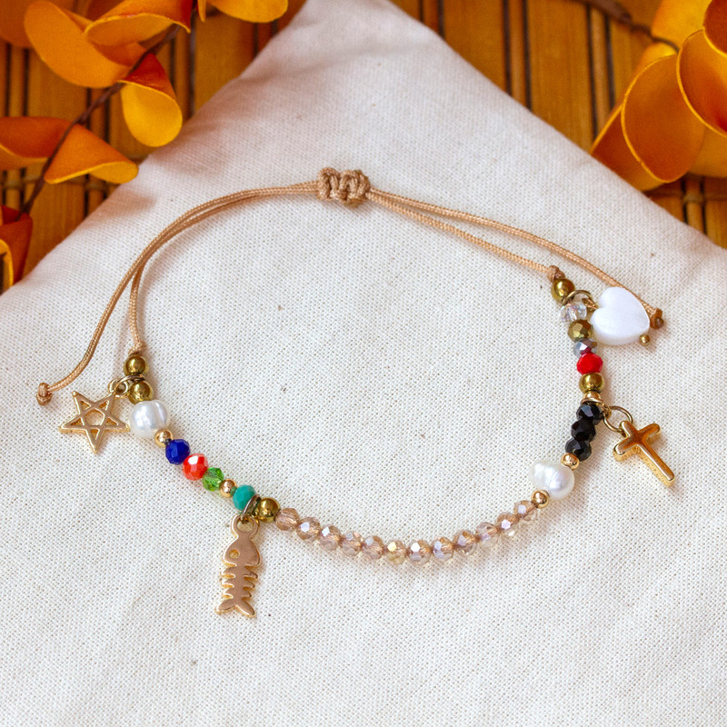 24k Gold-Plated Crystal and Cream Pearl Bead Charm Bracelet, "Sublime Story"