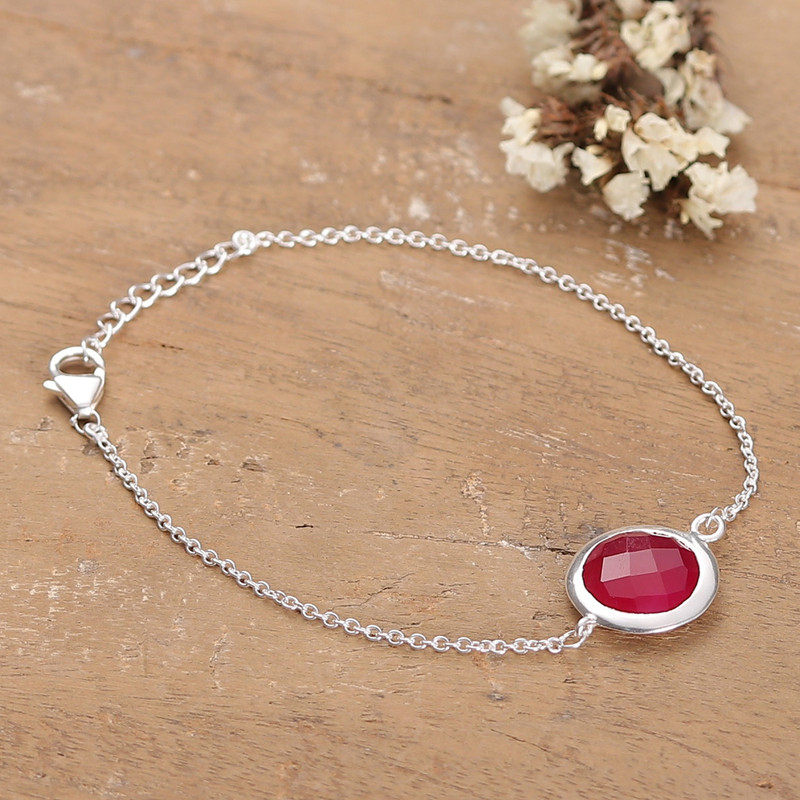 2-Carat Ruby and Sterling Silver Pendant Bracelet from India, "Circular Caprice"