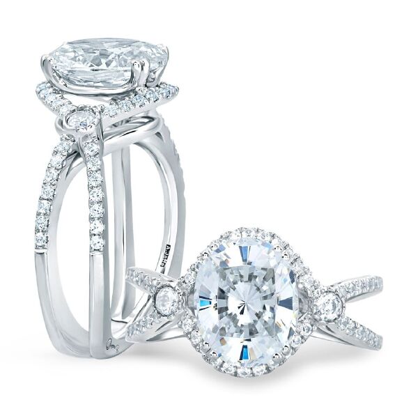 A.Jaffe Engagement Rings Deco Double Shank Bubble Prong Engagement Ring with Oval Center Diamond MES648/239