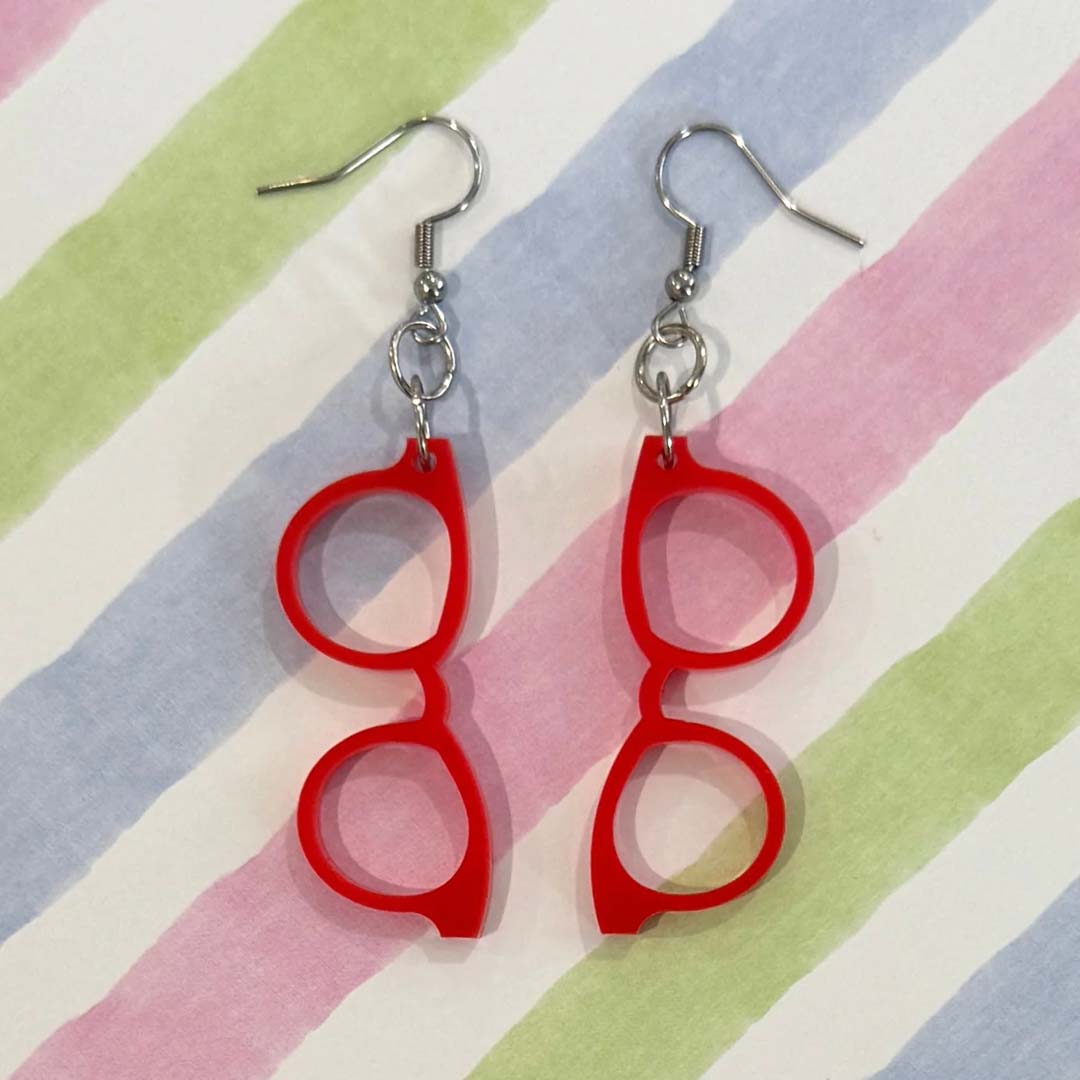 Red Hipster Glasses Earrings By Wintersheart