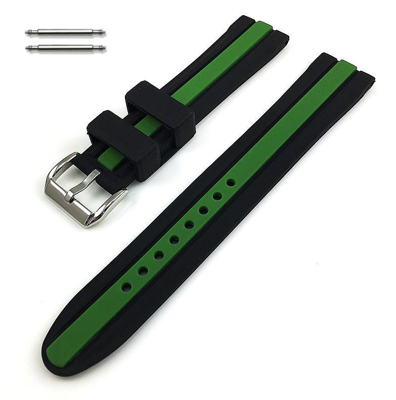 Skagen Compatible Black & Green Racing Style Silicone Replacement Watch Band Strap #4423