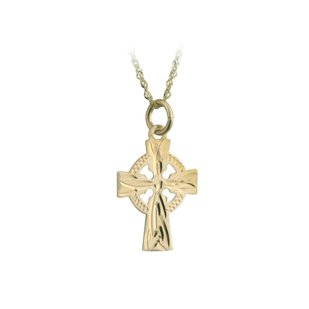 14k Engraved Small Celtic Cross Pendant Necklace
