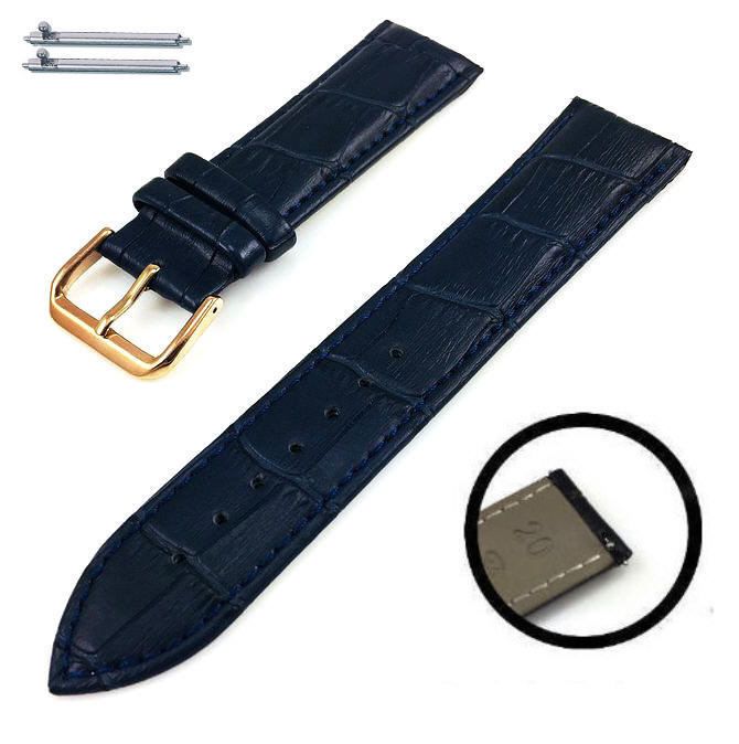 Timex Compatible Blue Croco Leather Replacement Watch Band Strap Rose Gold Steel Buckle #1073