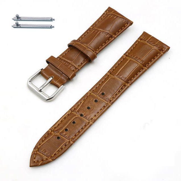 Timex Compatible Light Brown Croco Genuine Leather Replacement Watch Band Strap Steel Buckle #1044