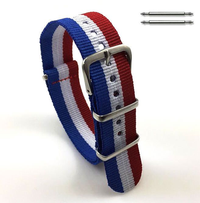Timex Compatible Red White Blue Stripes One Piece Slip Through Nylon Watch Band Strap Buckle #6016