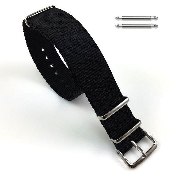 Victorinox Swiss Army Compatible Black One Piece Slip Through Nylon Watch Band Strap Silver Steel Buckle #6002