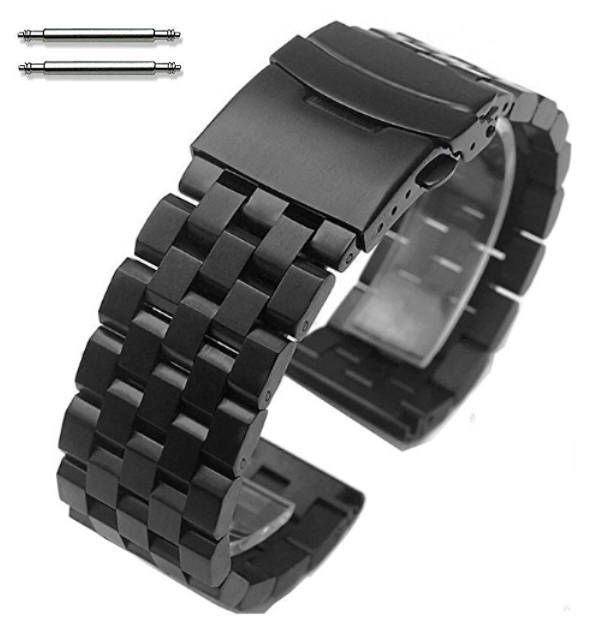 Victorinox Swiss Army Compatible Black PVD SS Steel Metal Watch Band Strap Bracelet Double Locking Buckle #5052