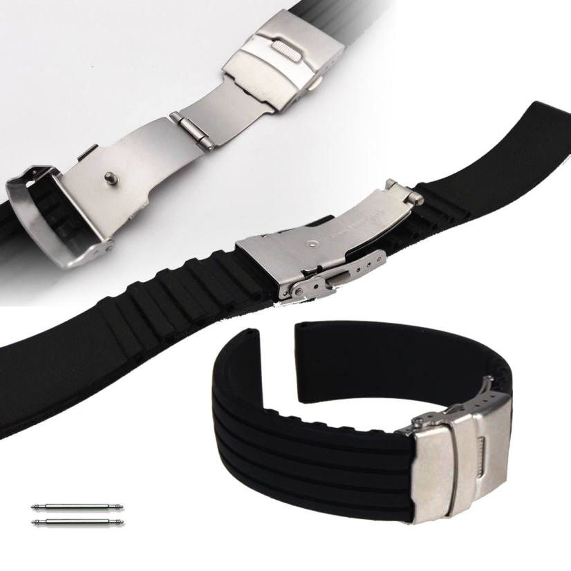 Victorinox Swiss Army Compatible Black Rubber Silicone Replacement Watch Band Strap Double Locking Steel Buckle #4011