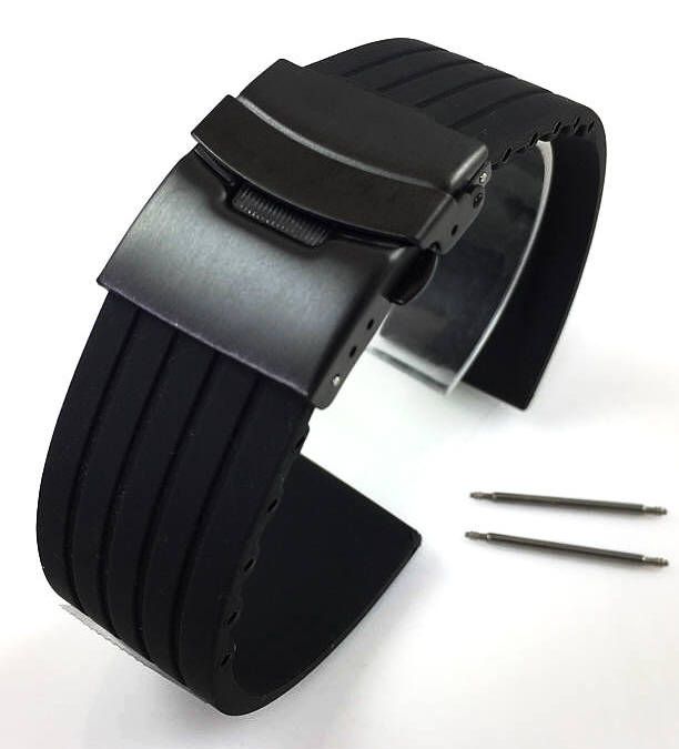 Victorinox Swiss Army Compatible Black Rubber Silicone Replacement Watch Band Strap PVD Double Lock Steel Buckle #4012
