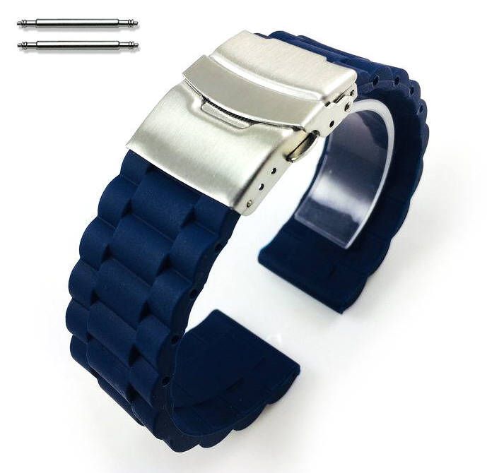 Victorinox Swiss Army Compatible Blue Rubber Silicone Replacement Watch Band Strap Double Locking Buckle #4092