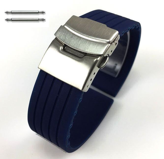 Victorinox Swiss Army Compatible Blue Rubber Silicone Replacement Watch Band Strap Double Locking Steel Buckle #4015