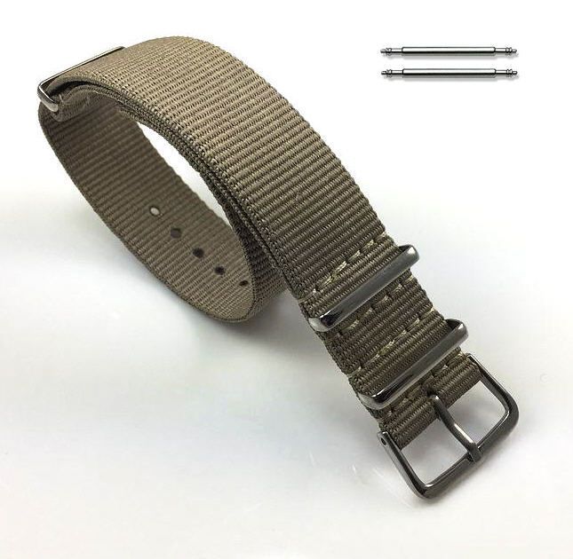 Victorinox Swiss Army Compatible Khaki One Piece Slip Through Nylon Watch Band Strap Silver Steel Buckle #6001