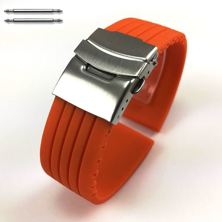 Victorinox Swiss Army Compatible Orange Rubber Silicone Replacement Watch Band Strap Double Locking Steel Buckle #4013