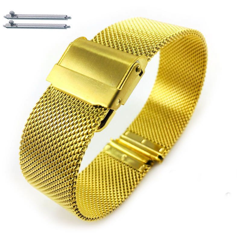 Victorinox Swiss Army Compatible Steel Metal Adjustable Mesh Bracelet Watch Band Strap Double Lock Clasp Gold #5027
