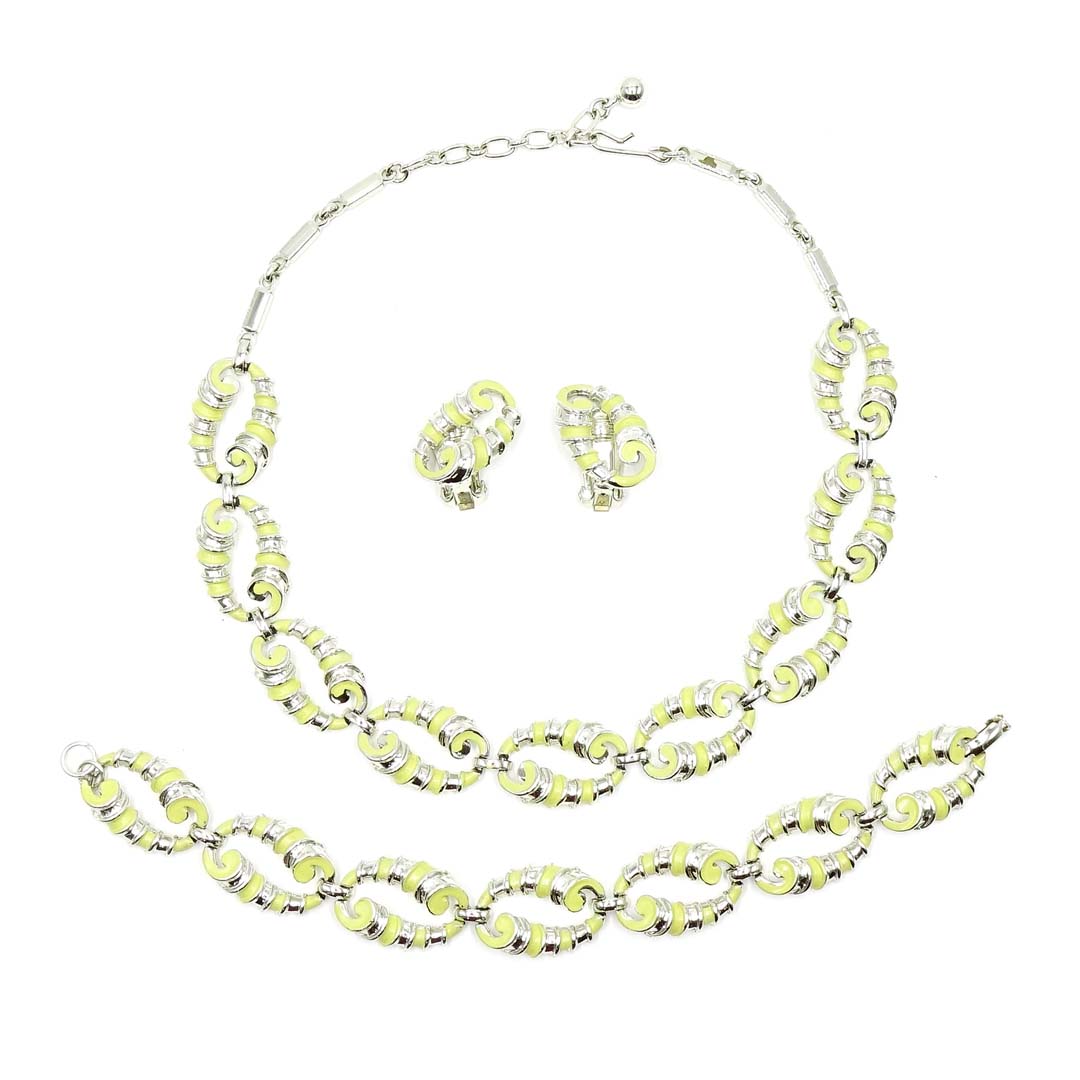 Vintage Yellow Enameled Swirl Parure 1950's